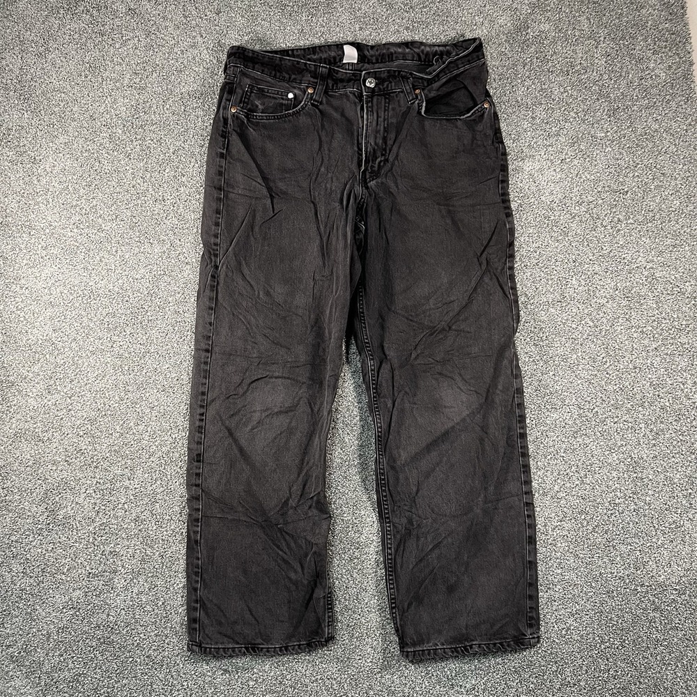 H&M &Denim Women Size 10 Black Washed Jeans Baggy Straight Leg Low Rise